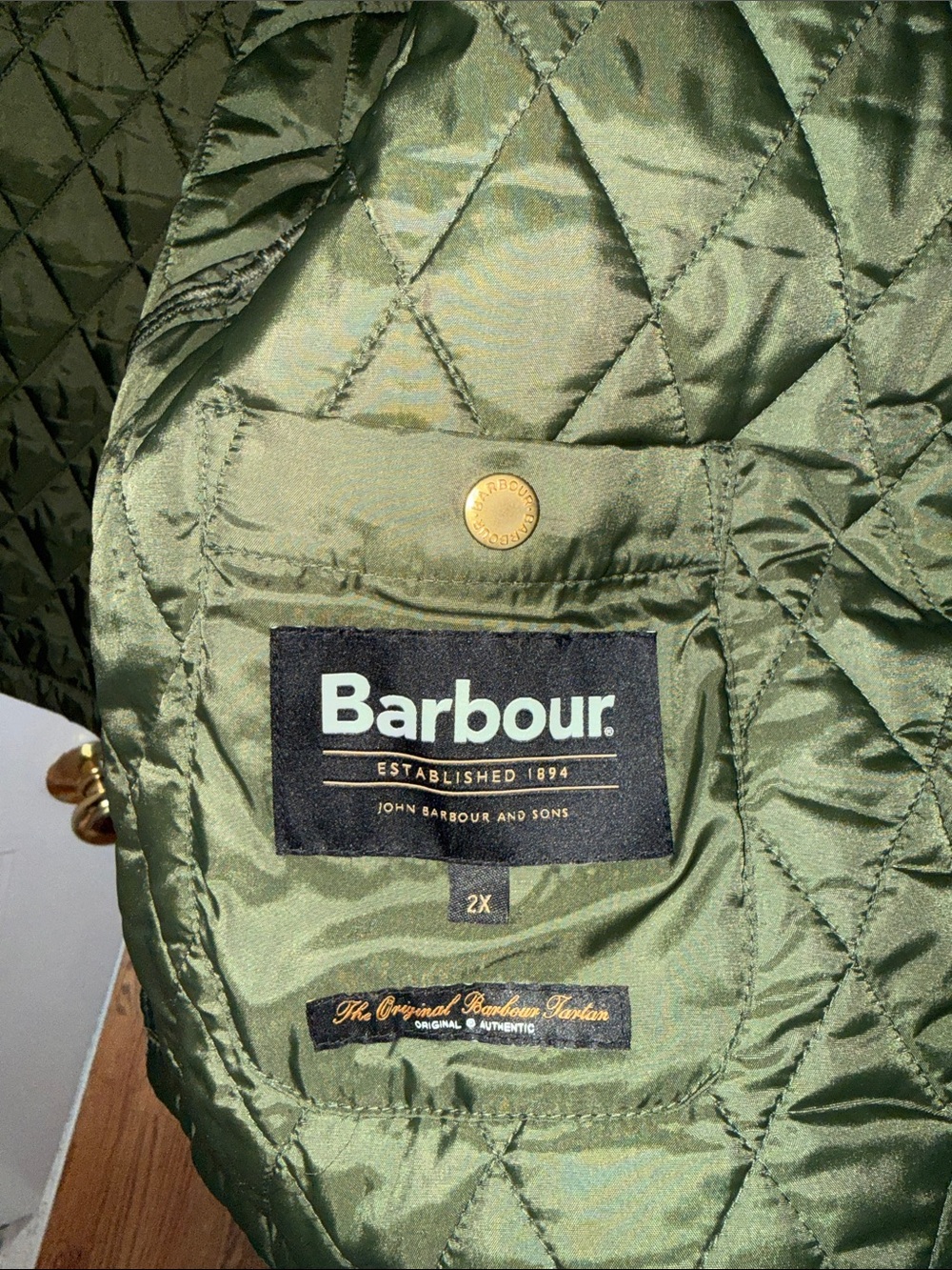 NWT Barbour Olive Quilted Jacket with Corduroy Collar - Picture 5 of 8
